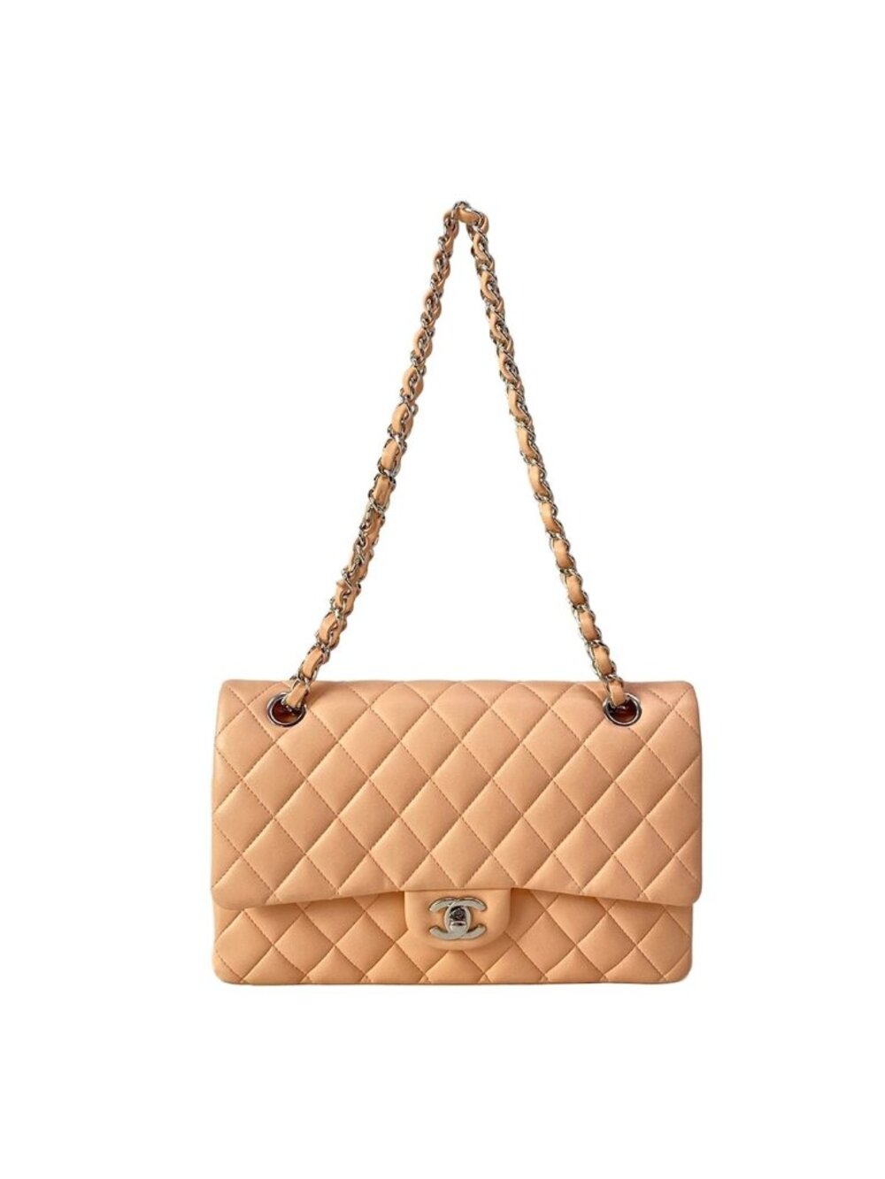 Chanel Shoulder Bag Double Flap Quilted Pink Silver Chain